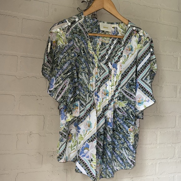 Maeve Anthropologie Maya Floral Flutter Sleeve Top size 0 like new rayon - Picture 3 of 6